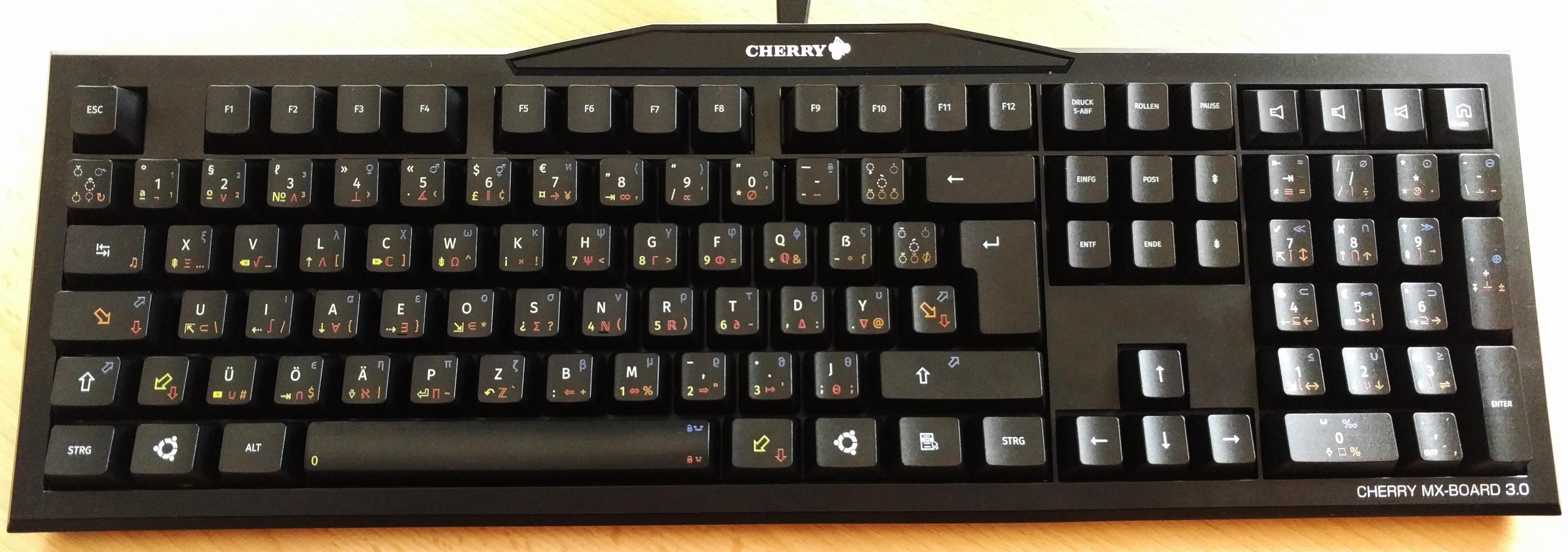 a cherry keyboard with neo2 layout