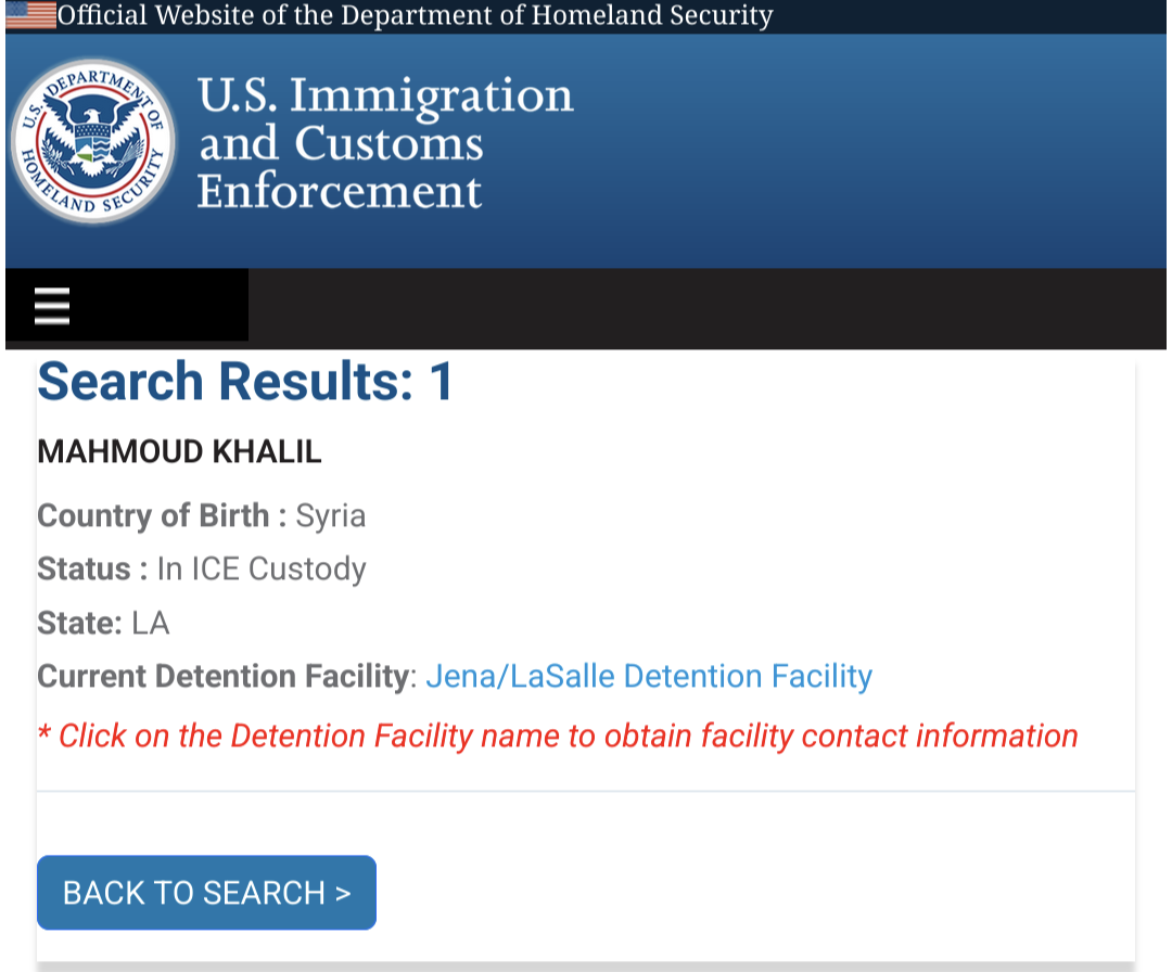 ICE Search results for Mahmoud Khalil